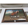 Image 1 : Framed Oil On Canvas Horses Pulling Logs Artist Signed - 30 X 36
