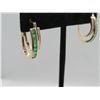 Image 2 : 14K YG Emerald/Diamond Earrings w/18 Round Mixed Cut Emeralds