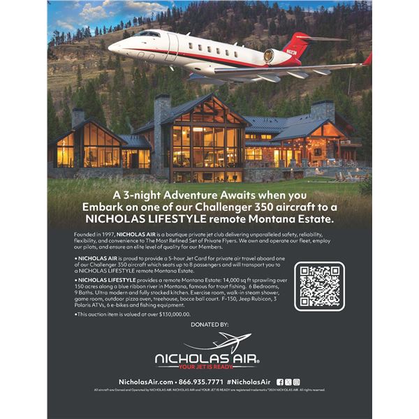 5-hour Jet Card and a 3-night stay at Nicholas Air Lifestyle Property in Montana