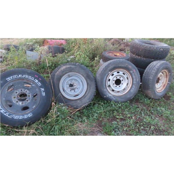 **OFFSITE HWY 8** (6) 8 Hole Rims with 16'' Trailer Tires  ** Directions
