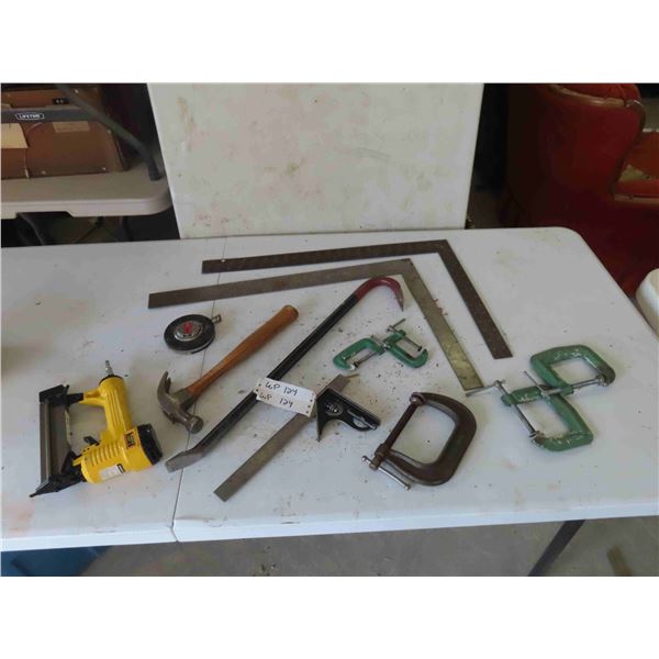 C Clamps , Square , Wrecking Bar , Hammers , Air Brad Nailer 