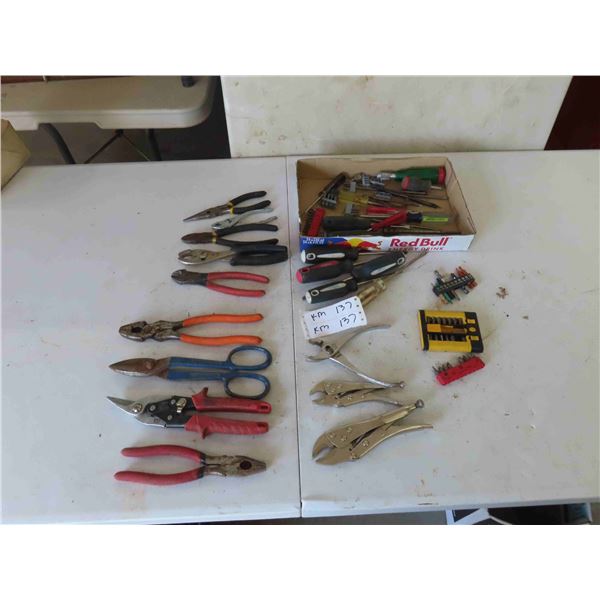 Tin Snips , Screw Drivers , Pliers , Vise Grips 
