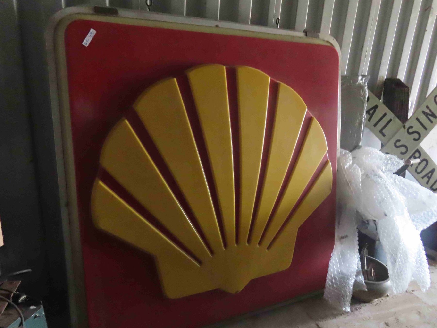 Shell Light Up 2 Sided Sign 72'' x 78'' Complete with Metal Post 20ft
