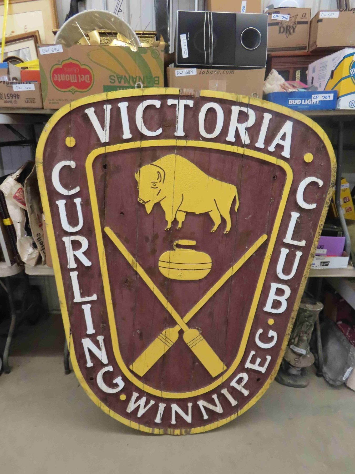 Wood Carved Early Victoria Curling Club Sign Winnipeg MB 49'' x 62 ...