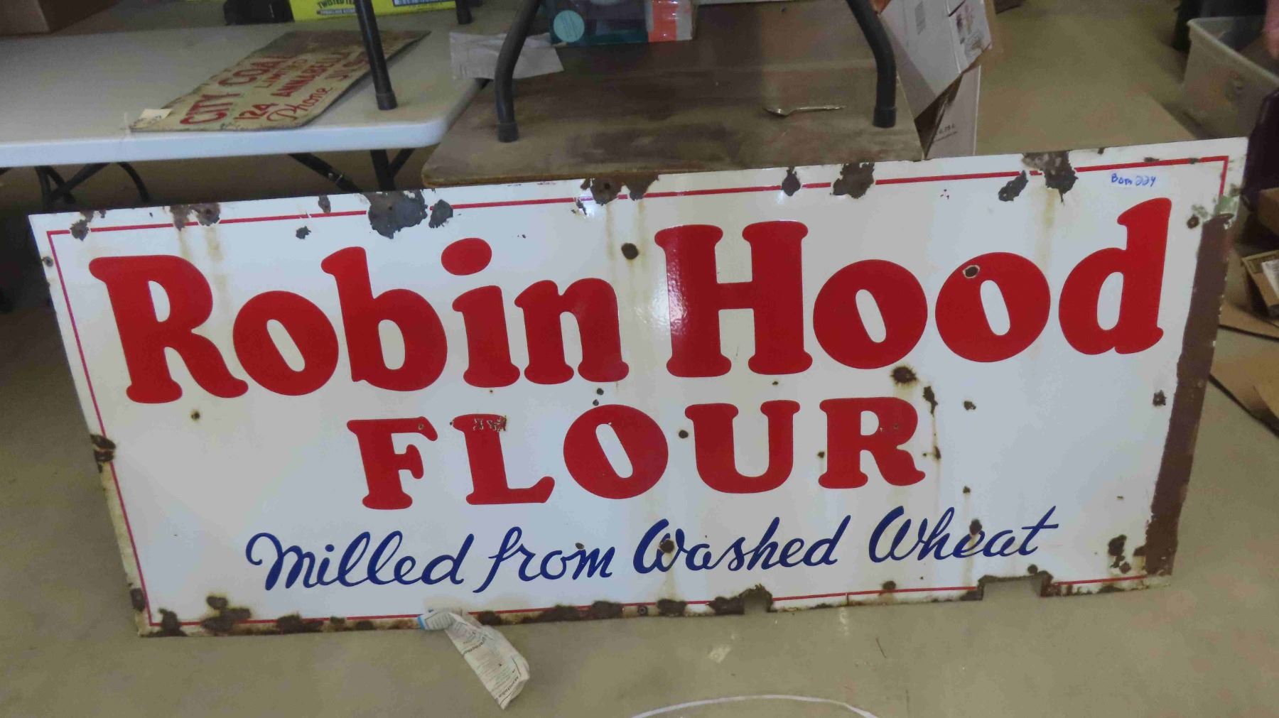 Robin. Shop Sign Robin Hood Flour Porcelain Sign 30'' x 72''