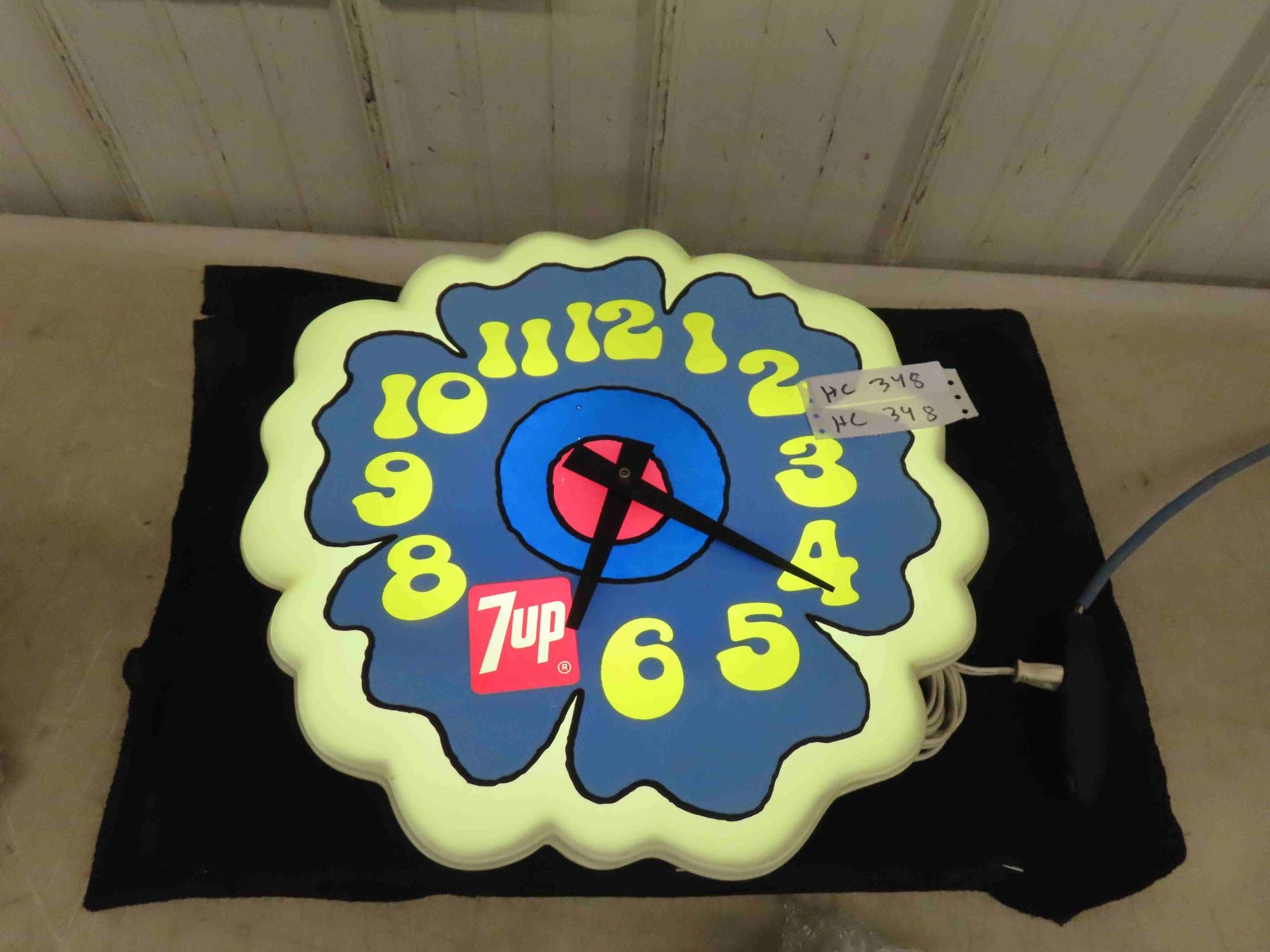 1970s 7UP Peter Max Light Up Clock 17'' Across Working - McSherry ...