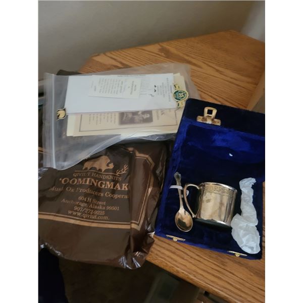 Vintage Baby Christening Cup In Box + Oomingmak Artic Handknitted Apparel - 100% Qiviut