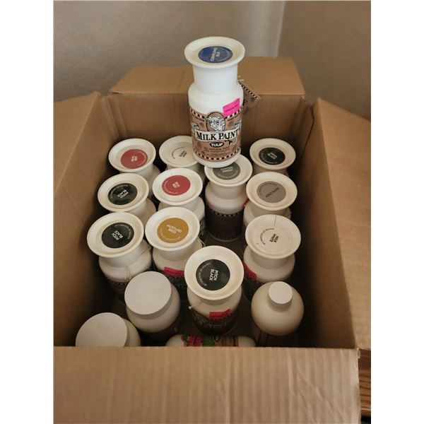 Box Full Of Tulip Milk Paint (Various Colours) And Varnish +