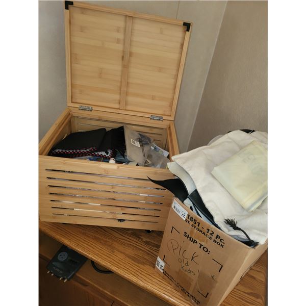 Wooden Sorge Unit On Wheels + Box - Both Are Filled With Sewing & Crafting Items - Many Are New