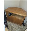 Image 1 : Wooden(?) Corner Tv Entertainment Stand With Multi Outlet Power Bar