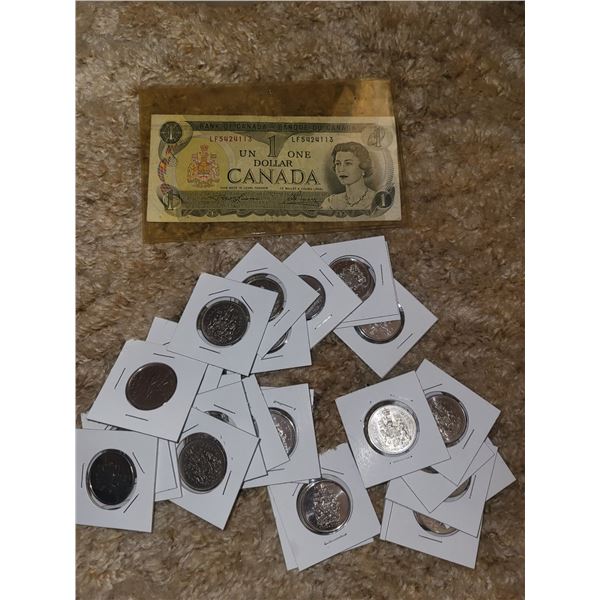 Lot Of Misc Estate Coins And $1.00 Banknote