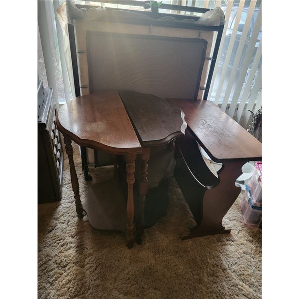 Lot Of 2 Vintage Demi Lune Tables + Mid Century Wooden Magazine Table