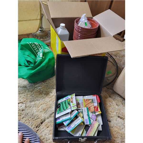 Gardners Lot - Oodles of Seeds, Bulbs, Very Large Plant Holder on Wheels, Rubbing Alcohol +