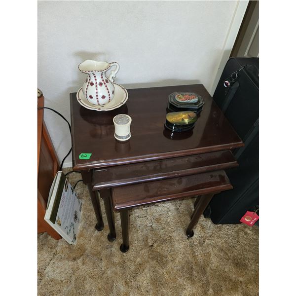 Set of 3 Vintage Nesting Tables + Collectible Contents on Top