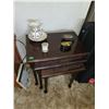 Image 1 : Set of 3 Vintage Nesting Tables + Collectible Contents on Top