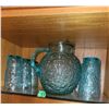 Image 1 : Contents of Shelf - Blue Crinkle Glass Set +