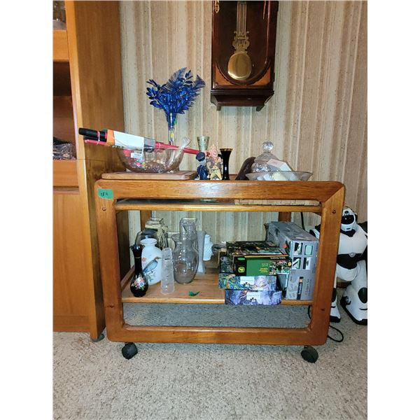 Wooden Serving Trolley on Wheels - Measures 33x19.5x27"