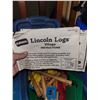 Image 4 : Large Blue Tote with Vintage ERTL Trailer + Lincoln Logs Village
