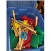 Image 5 : Large Blue Tote with Vintage ERTL Trailer + Lincoln Logs Village