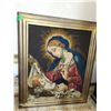 Image 1 : Framed Cross Stitch Embroidered Religous Picture - Measures 18.5x22"