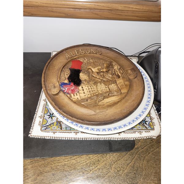 Lot of Norway Decor Pieces - Leather Fur Strip; Wall Plate; 1960s Lotte Plate +