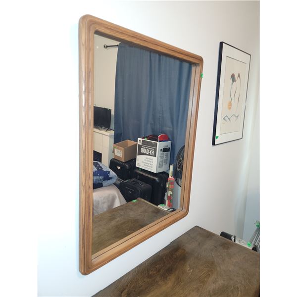 Large Wooden MIrror - Measures 30.5x38"