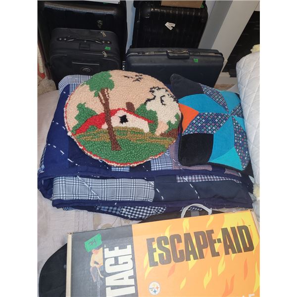 Lot of Vintage Handmade Pillows and Quilt