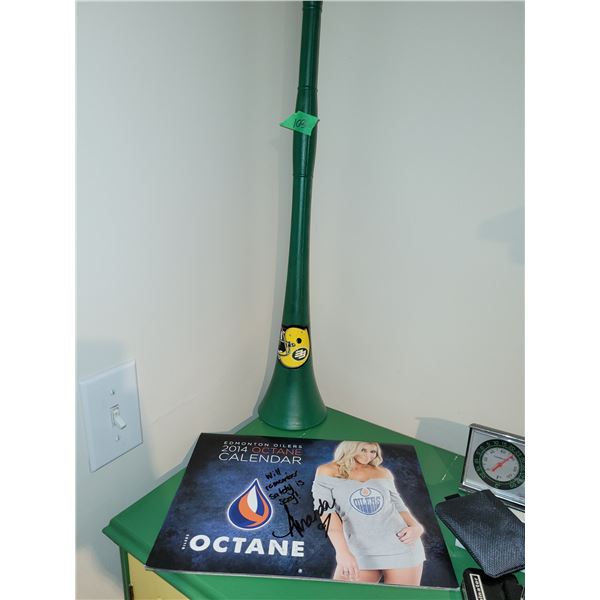 Signed Oilers Octane Calendar + Edmonton Eskimos Blow Horn