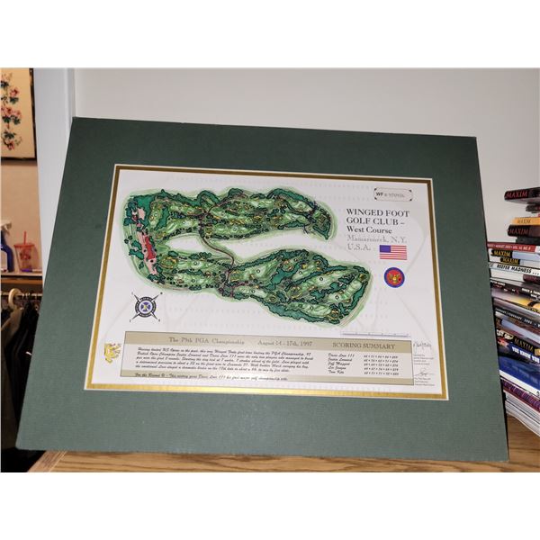 James Patterson Izatt Signed Winged Foot Golf Club Architect Map - Measures 16x12" Matted