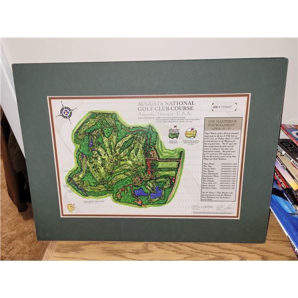 James Patterson Izatt Signed Augusta National Golf Club Course Architect Map - Measures 16x12" Matte
