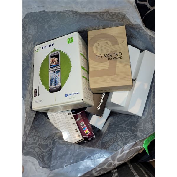 Large Bag with Empty Cell Phone, Table, ETc Boxes