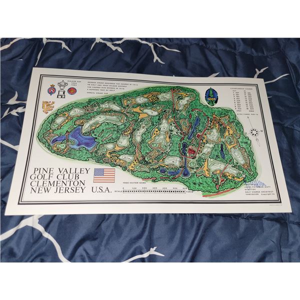 James Patterson Izatt Signed Pine Valley Golf Club Architect Map - Measures 23.5x14"