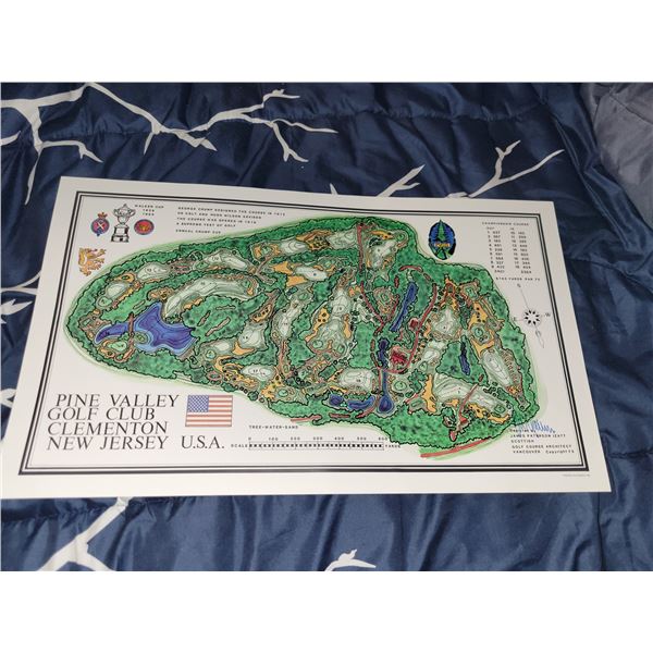 James Patterson Izatt Signed Pine Valley Golf Club Architect Map - Measures 23.5x14"
