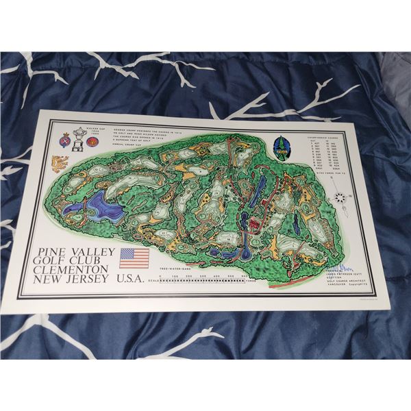 James Patterson Izatt Signed Pine Valley Golf Club Architect Map - Measures 23.5x14"