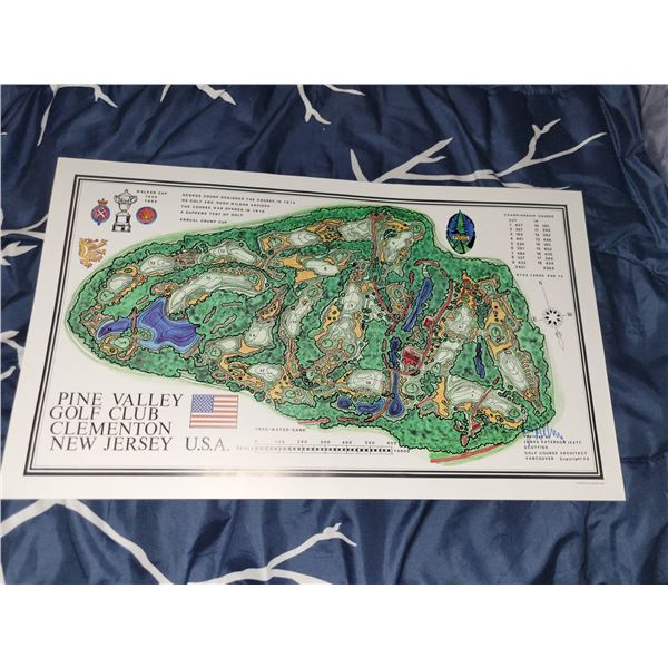 James Patterson Izatt Signed Pine Valley Golf Club Architect Map - Measures 23.5x14"