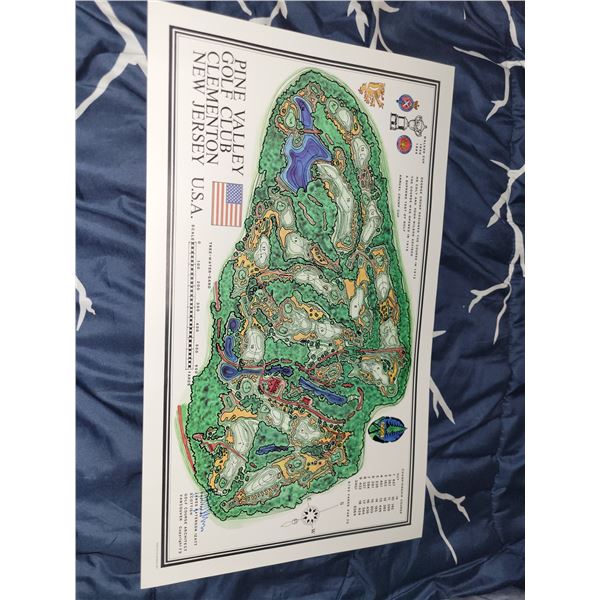 James Patterson Izatt Signed Pine Valley Golf Club Architect Map - Measures 23.5x14"