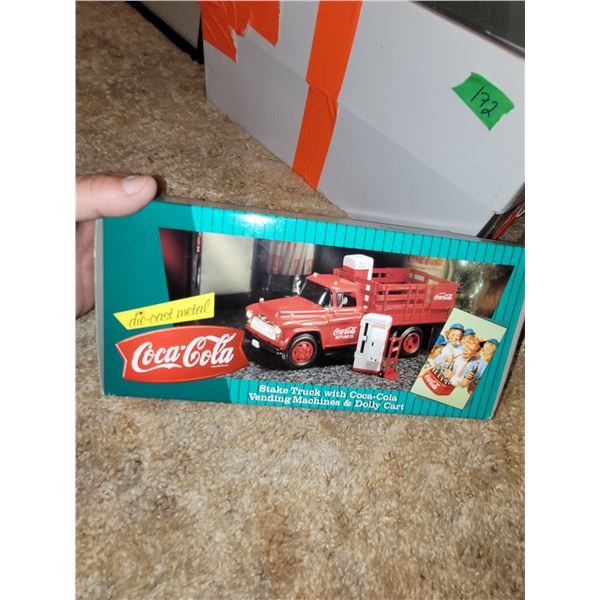 Vintage - New Coca Cola ERTL Stake Truck with Vending Machine & Dolly Cart