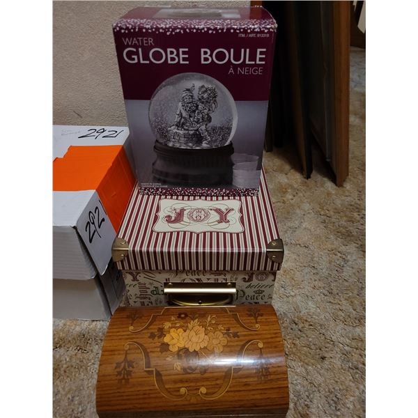 Random Lot of Goodies - New Christmas Water Glove (large); Wooden inlay music box (needs to be put t