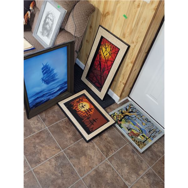Lot of 4 Vintage Wall Decor Pictures - Biggest Measures 24.5x28.5", Smallest Measures 17.5x22"