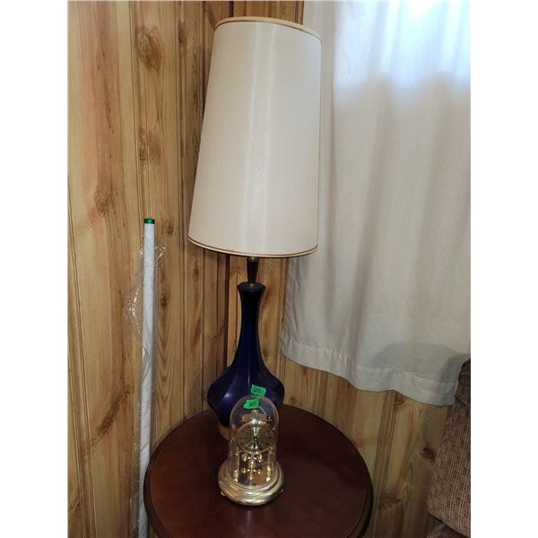 Gorgeous 43 Inch Tall Blue Ceramic Mid Century Lamp + Vintage Torsion Pendulum Clock
