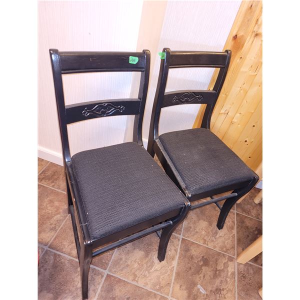Pair of Antique Black Padded Chairs - Both Measure 14x17x33"