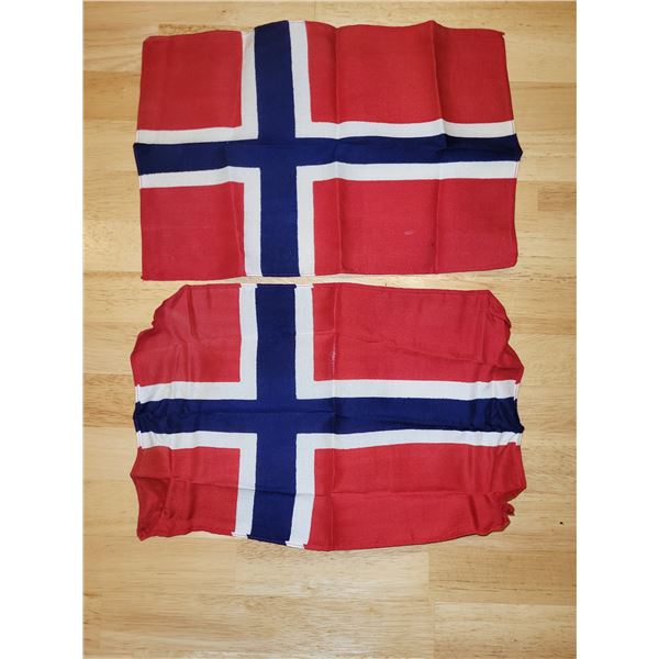 Pair of 2 Vintage maybe Antique Norway Flags - possilby linen