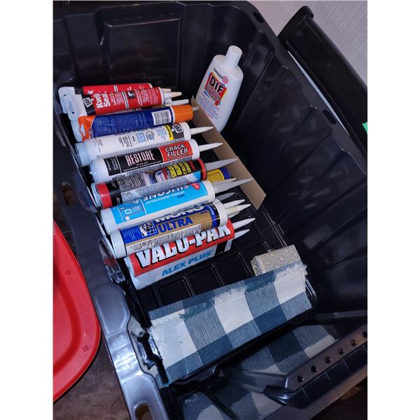 Mastercraft Tote (blue lid) with Various DAP & Other Reno, Construction Caulks etc