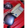 Image 2 : Large Red Tote with Various Electronics & Cords - Logitech Computer Speaker System + Vintage Metal F