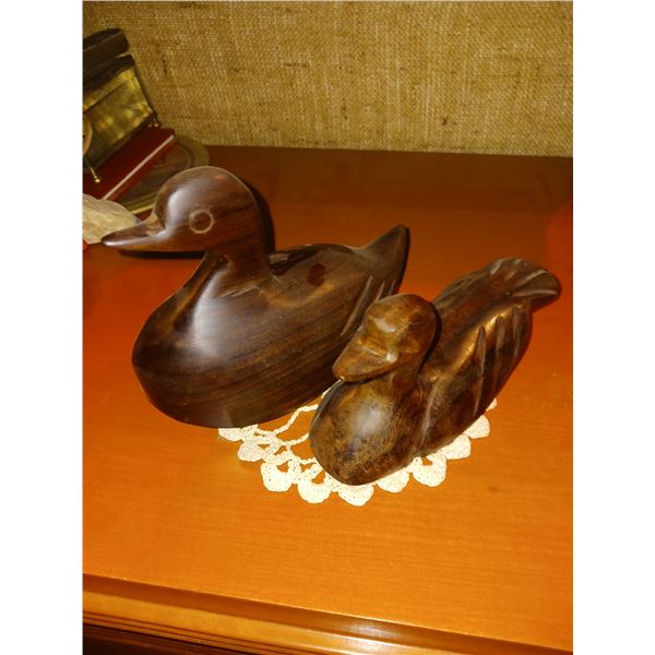 2 Ironwood Carved Wooden Ducks