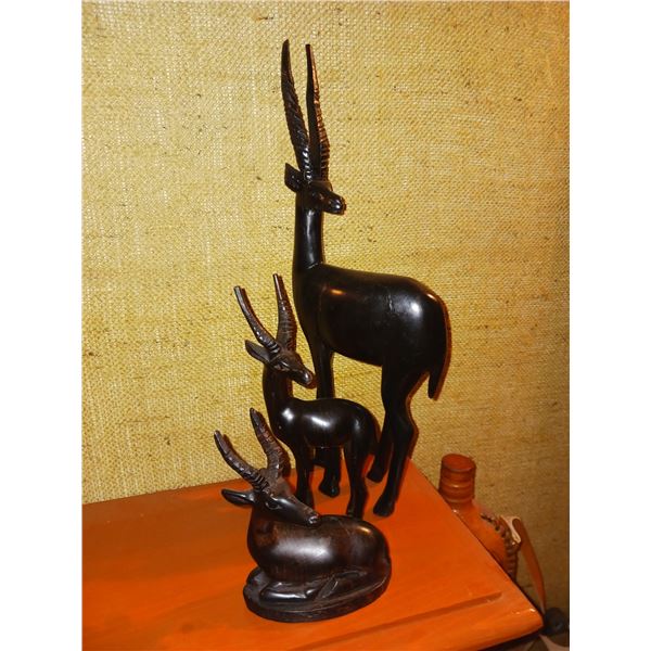 African Gazelle Sculptures, Kenya Carved Wooden Antelope Family