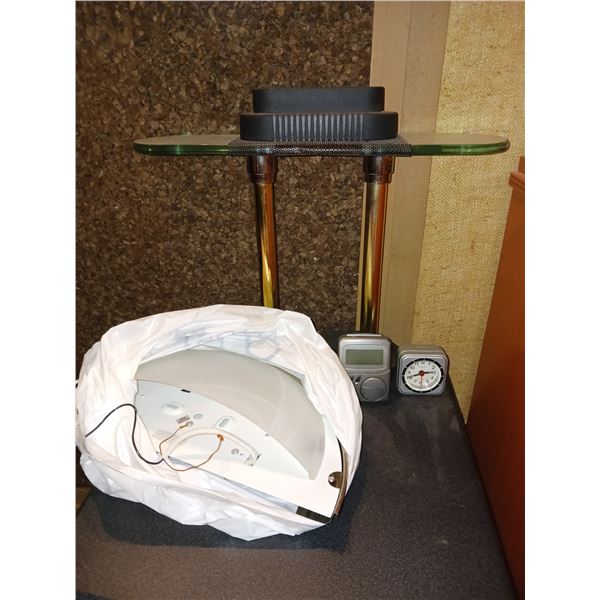 Outdoor Wall Sconce Wired Light + Banker Style Lamp + 2 Clocks