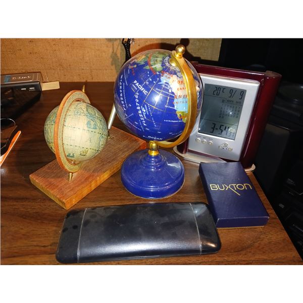Various Lot of Estate Items - Small Gemstone Globe + Globe on Stand (missing Pen) + Boxed Pen Set ++