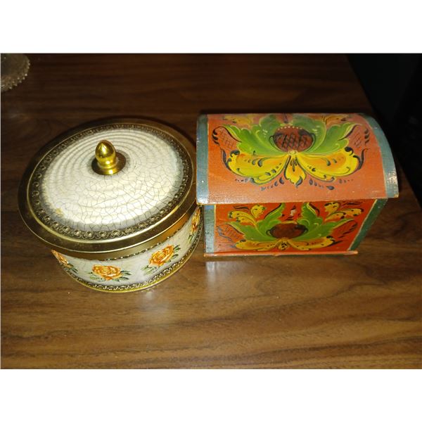 Antique 1910/20s Norwegian Rosemaling Chest / Tine box, Folkart, Made In Norway & Vintage Blue Bird 