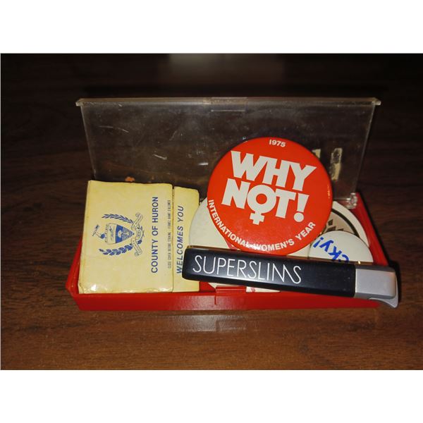 Lot of Estate Items - Pin Buttons, Lighter +